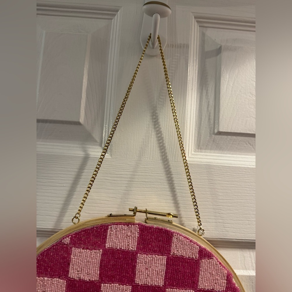 Hand Beaded Pink Checker Wall Decor - Picture 4 of 7